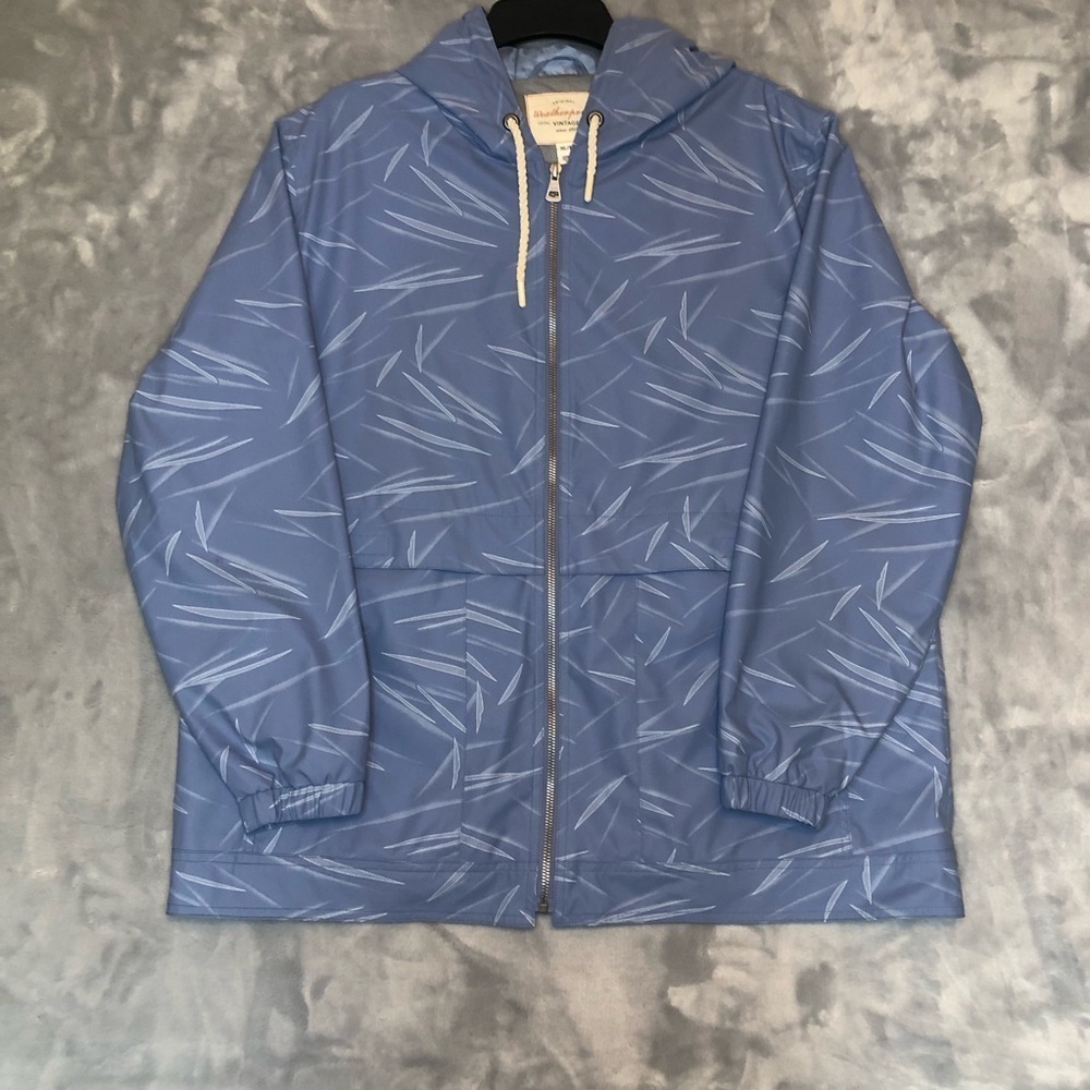 Weatherproof Vintage Women's Zipper-up Hooded Rain Jacket Blue/White Size XL